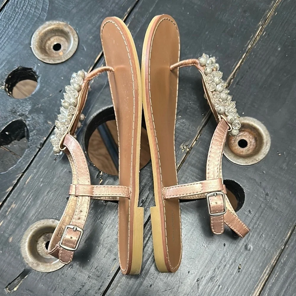 OLD NAVY Elegant Crystal Embellished Rose Gold Faux Leather T-Strap Sandals